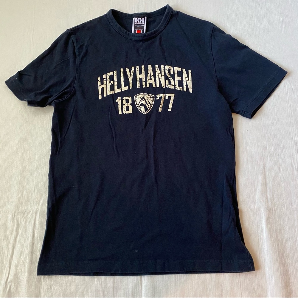 Helly Hansen 1877 blue graphic logo tee shirt size medium crew neck t-shirt